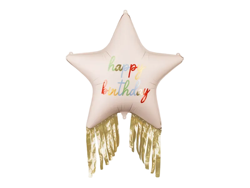 Cream Star with Fringes "Happy Birthday" Foil Balloon, 28in
