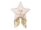 Cream Star with Fringes "Happy Birthday" Foil Balloon, 28in