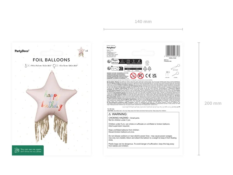 Cream Star with Fringes "Happy Birthday" Foil Balloon, 28in