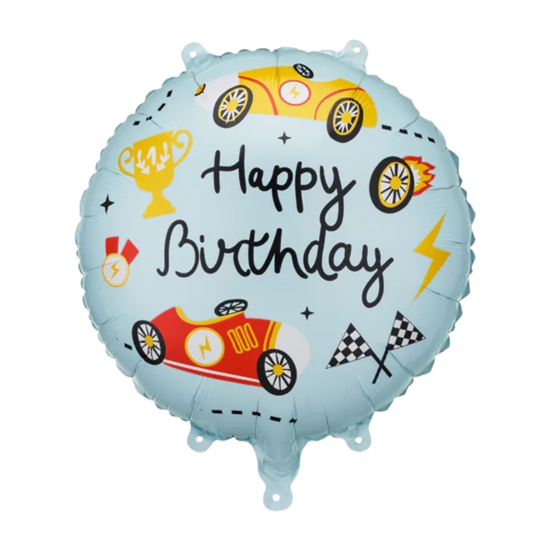 Blue Race Car Happy Birthday Foil Balloon, 14in