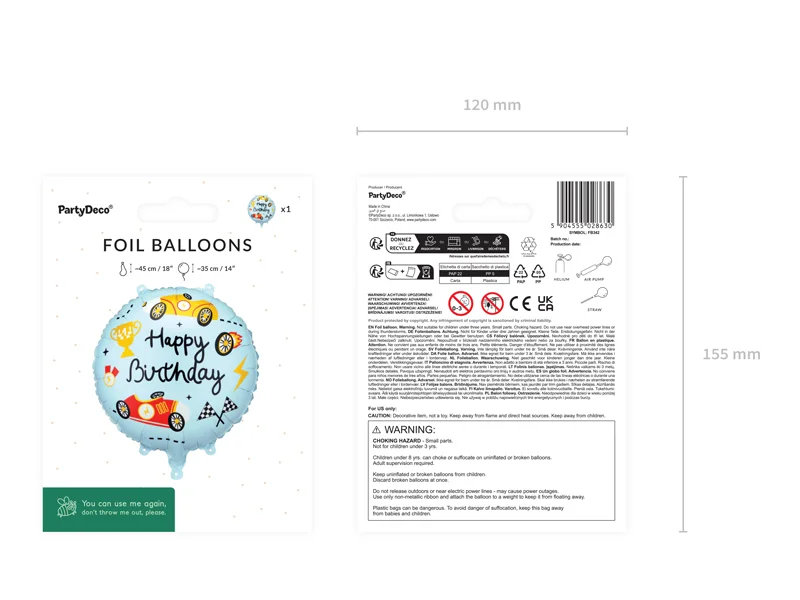 Blue Race Car Happy Birthday Foil Balloon, 14in