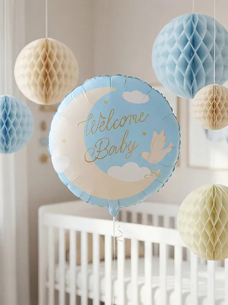 Blue Moon and Sky Welcome Baby Foil Balloon, 14in