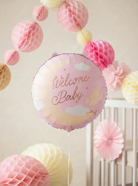 Pink Moon and Sky Welcome Baby Foil Balloon, 14in