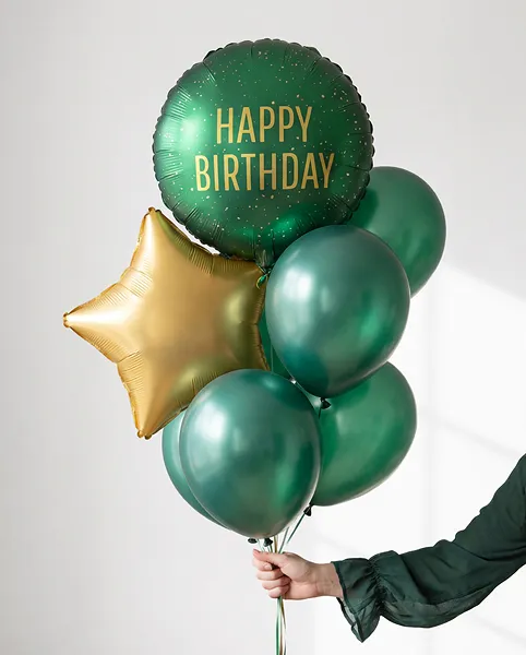 Green and Gold Happy Birthday Foil Balloon, 14in