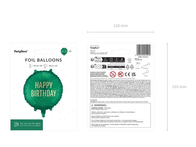 Green and Gold Happy Birthday Foil Balloon, 14in