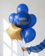 Blue and Gold Happy Birthday Foil Balloon, 14in