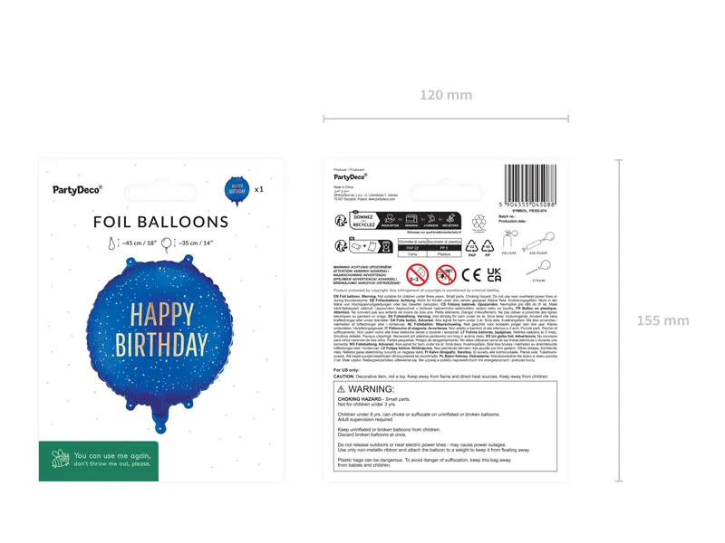 Blue and Gold Happy Birthday Foil Balloon, 14in