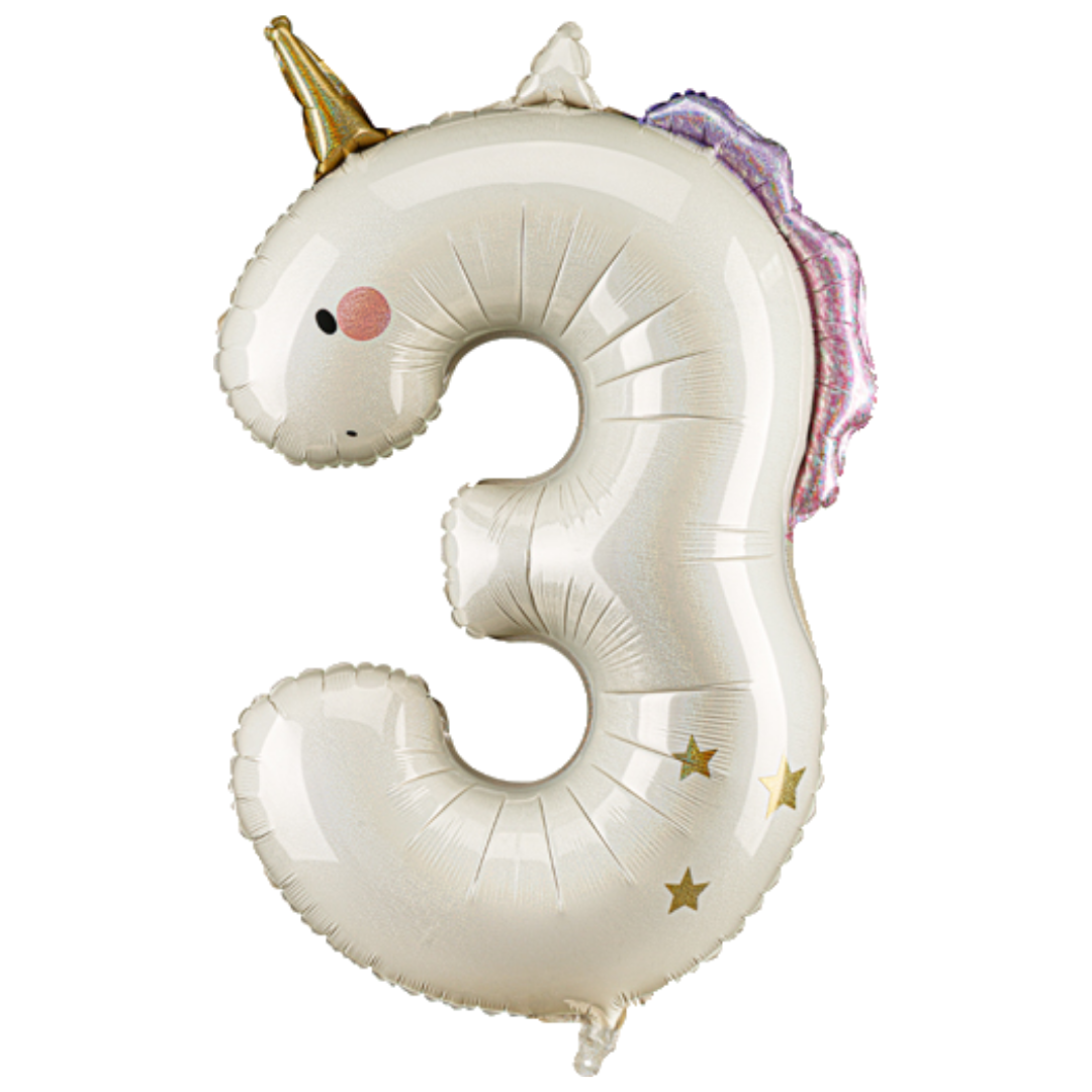 Giant Unicorn Number 3 Foil Balloon, 37in
