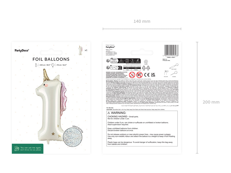 Giant Unicorn Number 1 Foil Balloon, 37in