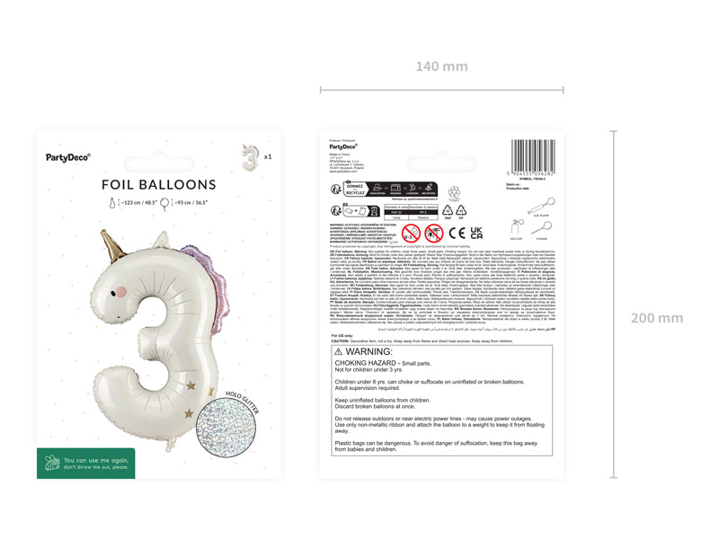 Giant Unicorn Number 3 Foil Balloon, 37in