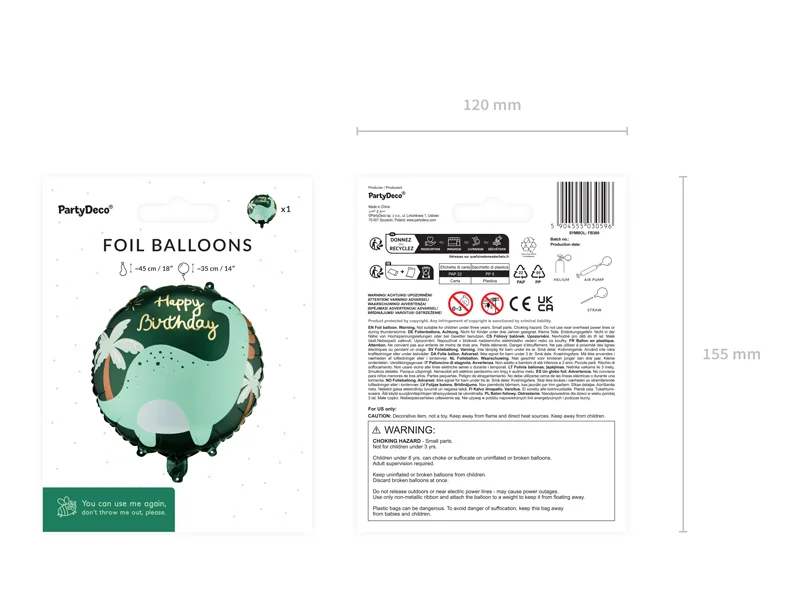 Green Dinosaur Happy Birthday Foil Balloon, 14in