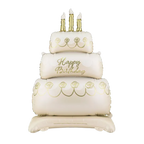 Giant White and Gold Cake "Happy Birthday" Standing Foil Balloon, 39in
