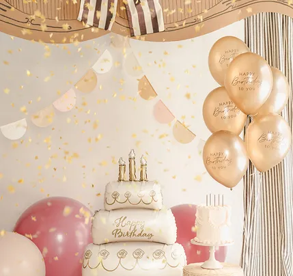 Giant White and Gold Cake "Happy Birthday" Standing Foil Balloon, 39in
