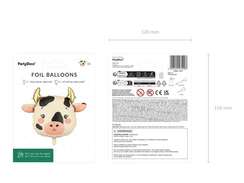 Cow Foil Balloon, 22in