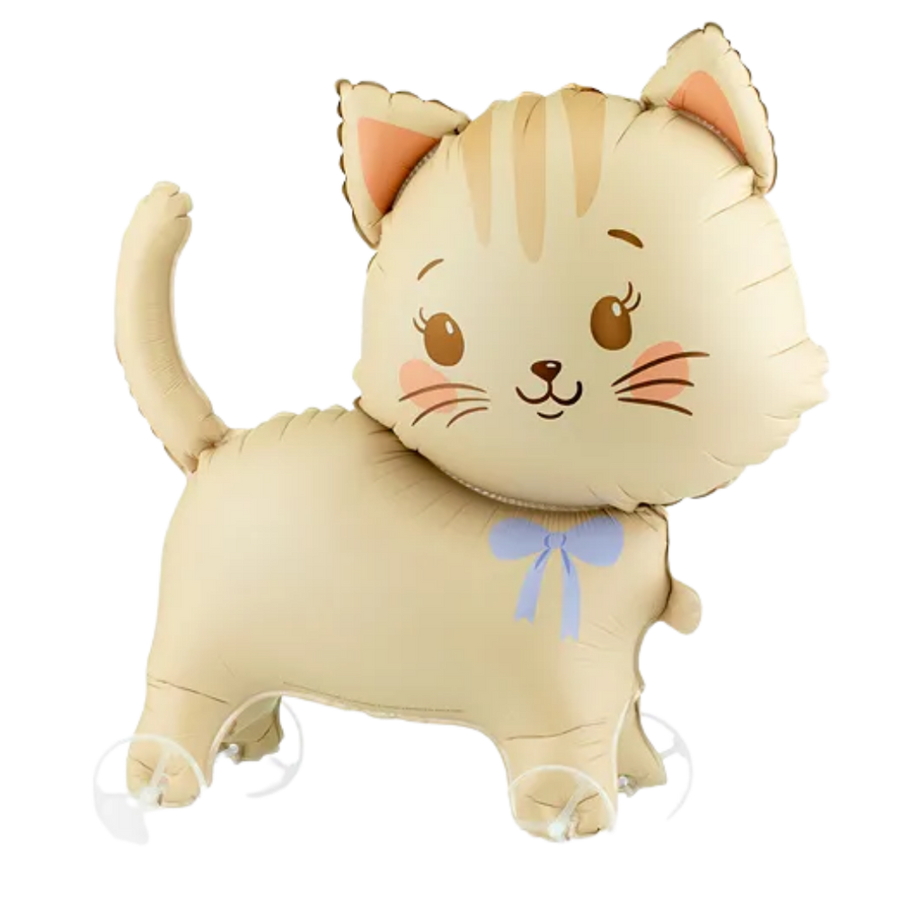 Cream Cat on Wheels Walking Foil Balloon, 25in
