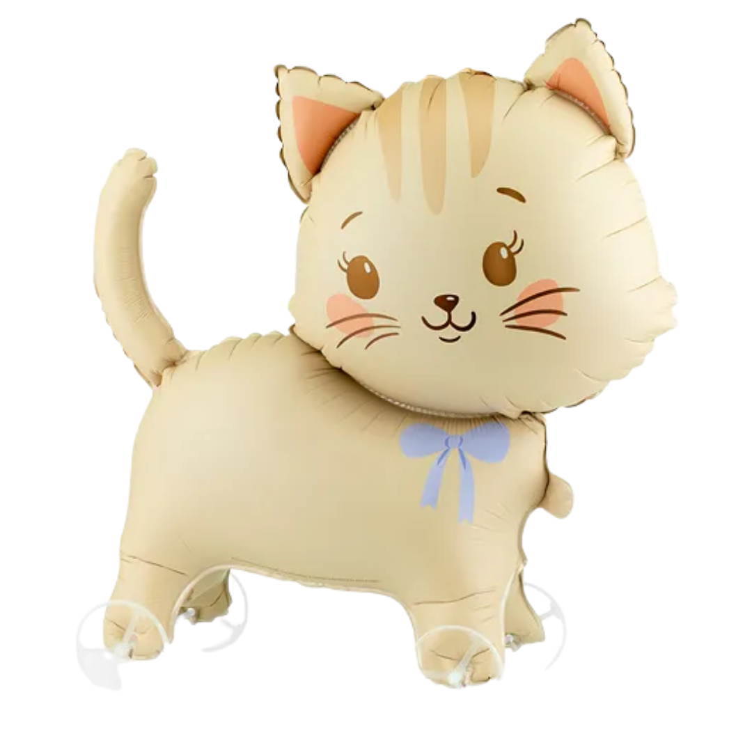 Cream Cat on Wheels Walking Foil Balloon, 25in