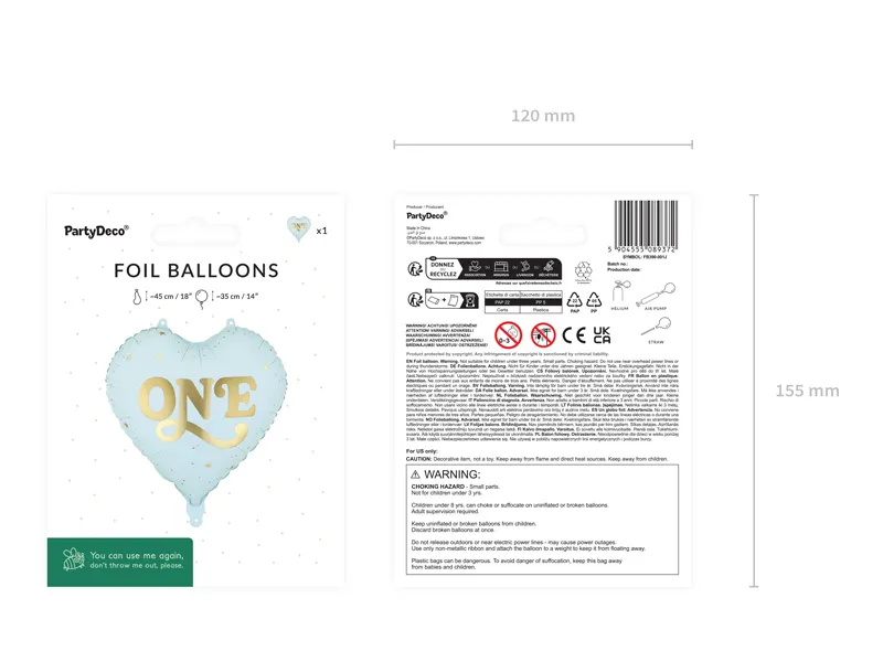 Blue One Heart Foil Balloon, 14in