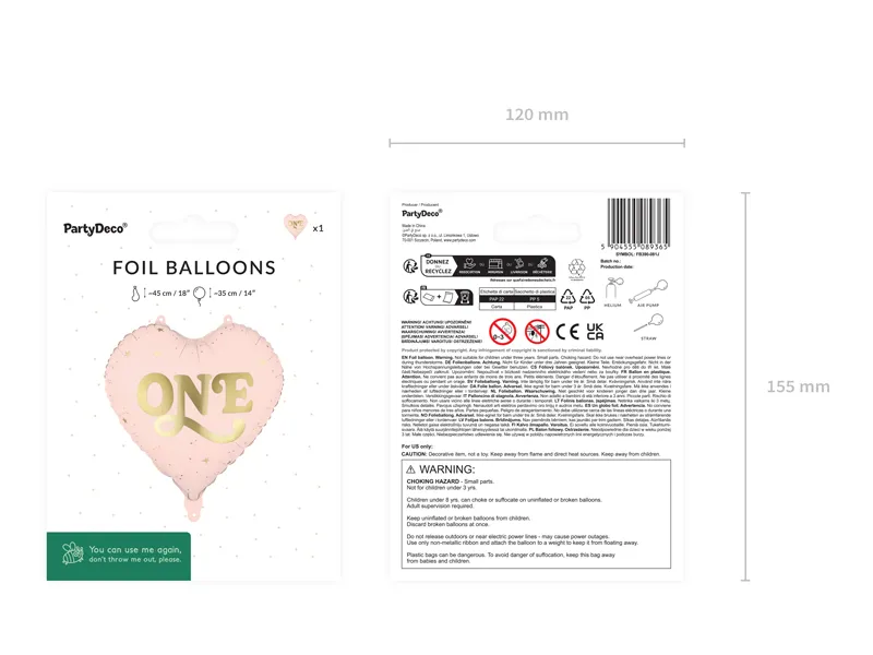 Pink One Heart Foil Balloon, 14in