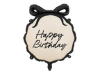 Black and Cream "Happy Birthday" Ribbon Scalloped Foil Balloon, 18in