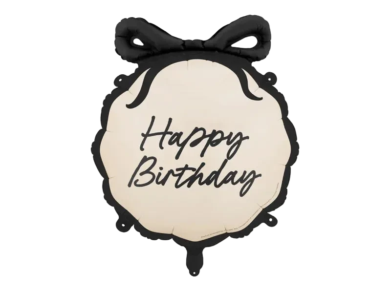 Black and Cream "Happy Birthday" Ribbon Scalloped Foil Balloon, 18in