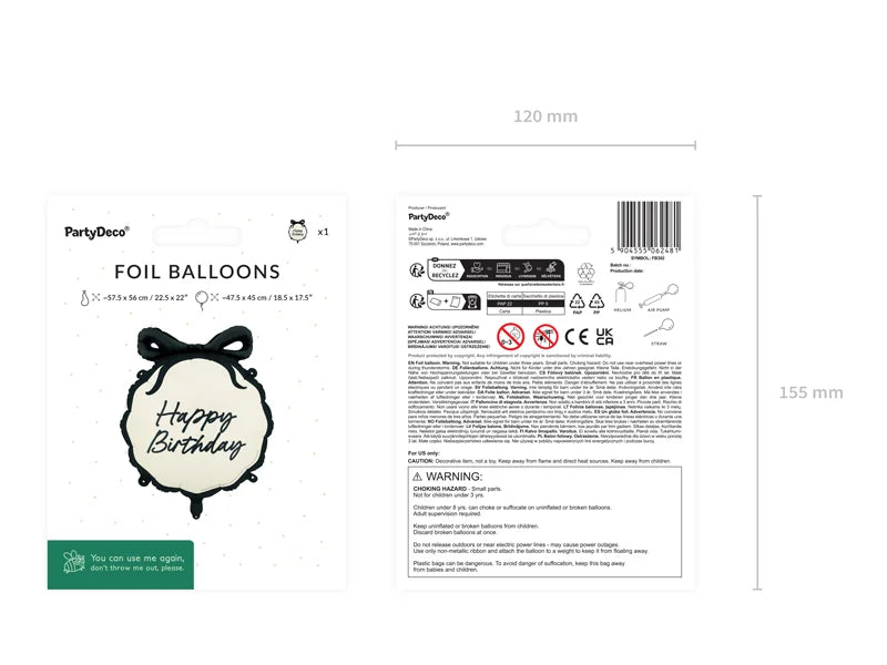 Black and Cream "Happy Birthday" Ribbon Scalloped Foil Balloon, 18in