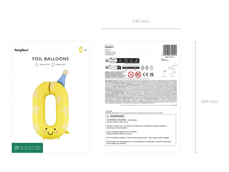 Yellow Birthday Number 0 Foil Balloon, 34in