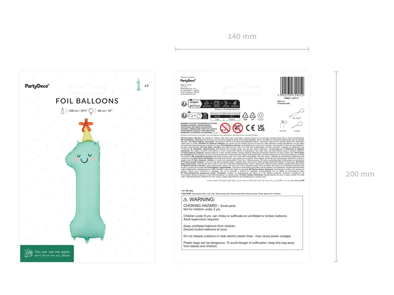 Green Birthday Number 1 Foil Balloon, 34in
