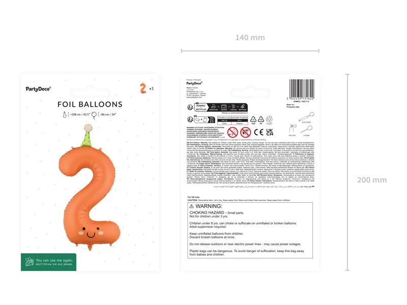Orange Birthday Number 2 Foil Balloon, 34in