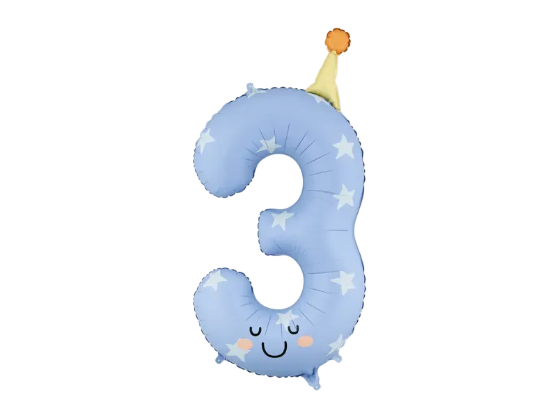 Blue Birthday Number 3 Foil Balloon, 34in