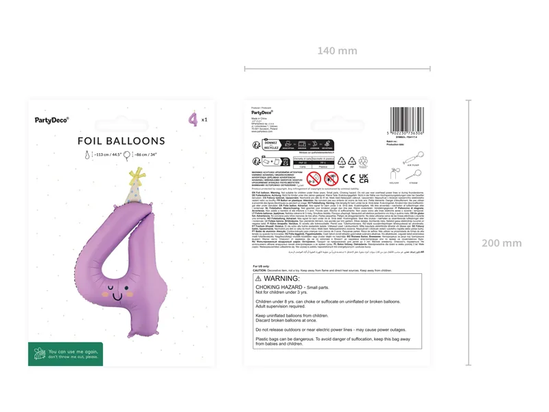Purple Birthday Number 4 Foil Balloon, 34in