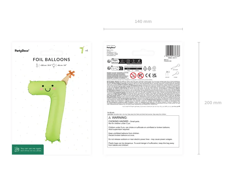 Green Birthday Number 7 Foil Balloon, 34in