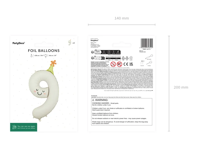 Cream Birthday Number 9 Foil Balloon, 34in