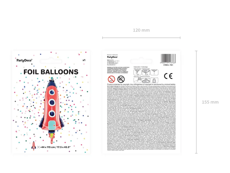 Giant Red Rocket Foil Balloon, 45in