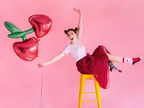 Red and Green Cherry Foil Balloon, 34in