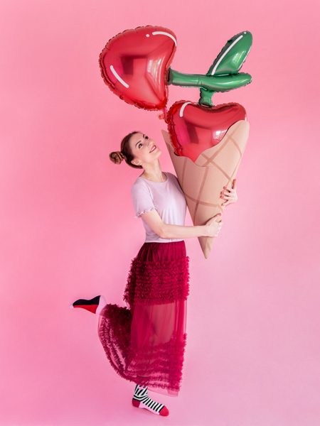 Red and Green Cherry Foil Balloon, 34in