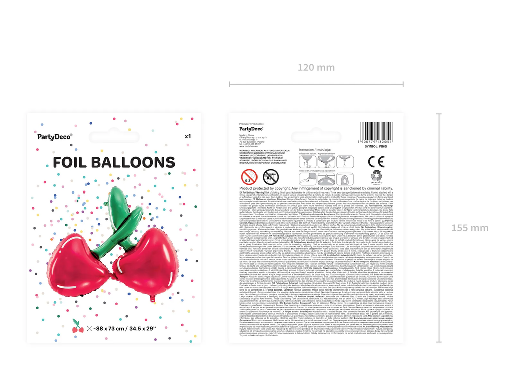 Red and Green Cherry Foil Balloon, 34in