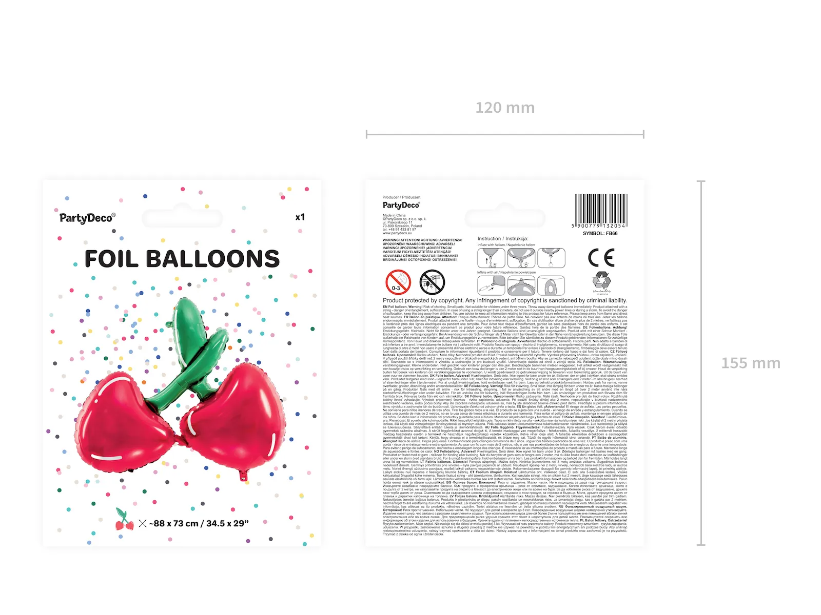 Red and Green Cherry Foil Balloon, 34in