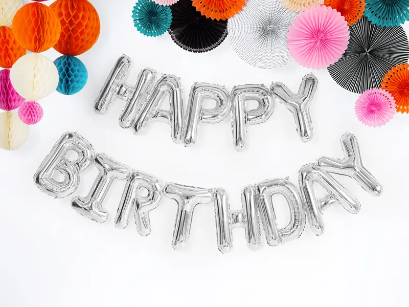 Silver Happy Birthday Banner Foil Balloon, 133in