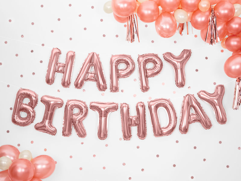 Rose Gold Happy Birthday Banner Foil Balloon, 133in