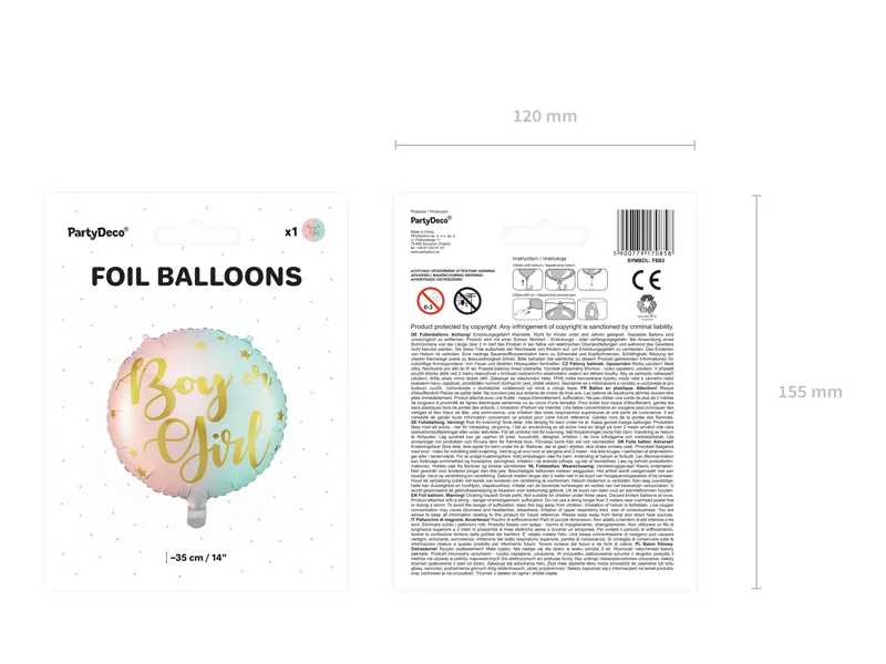Multicolor Boy or Girl Gender Reveal Foil Balloon, 14in