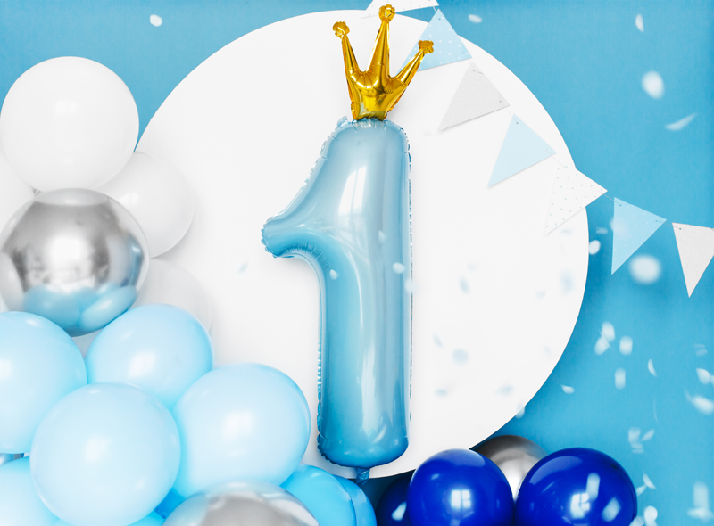 Giant Blue and Gold Crowned Number 1 Foil Balloon, 39in