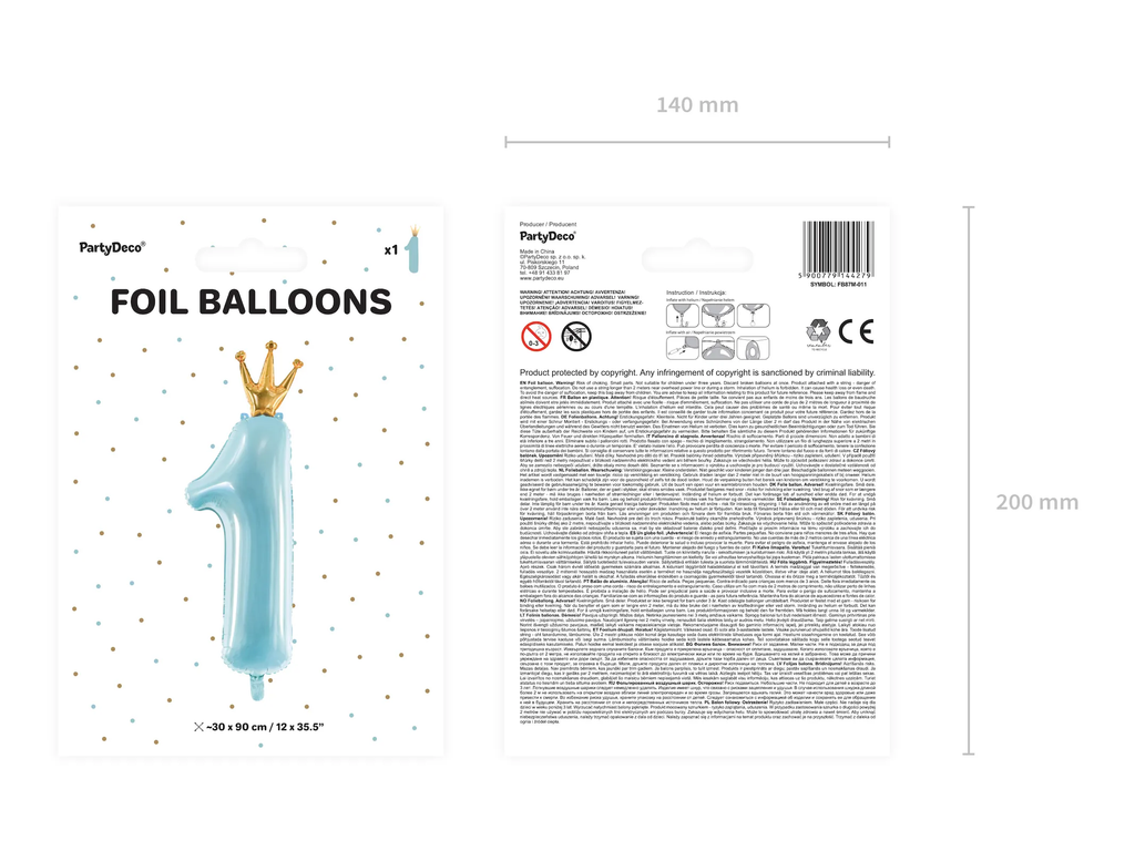 Giant Blue and Gold Crowned Number 1 Foil Balloon, 39in