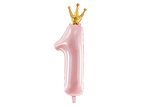 Giant Pink and Gold Crowned Number 1 Foil Balloon, 39in