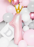 Giant Pink and Gold Crowned Number 1 Foil Balloon, 39in
