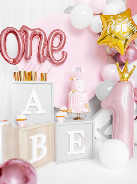 Giant Pink and Gold Crowned Number 1 Foil Balloon, 39in