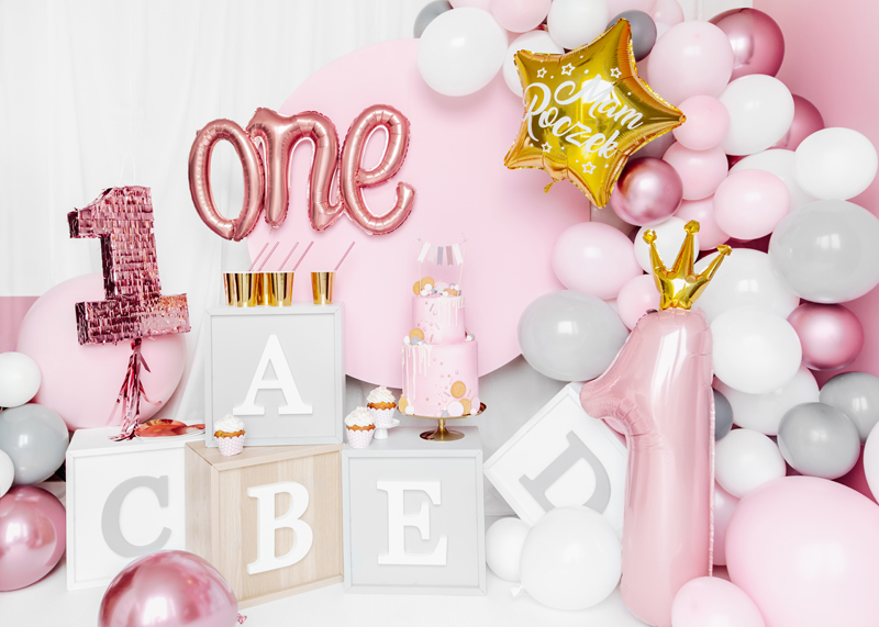 Giant Pink and Gold Crowned Number 1 Foil Balloon, 39in