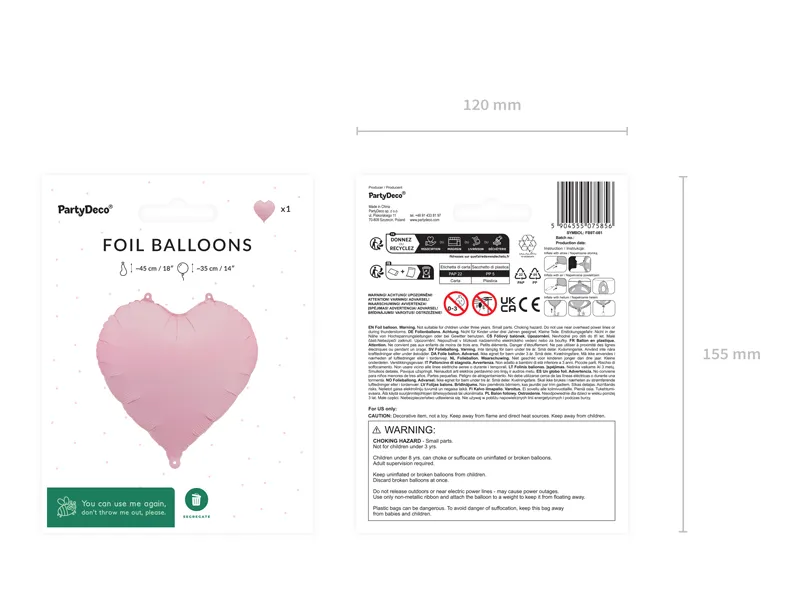 Pink Heart Foil Balloon, 14in