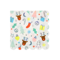 White festive napkin with colorful Christmas prints holiday theme from Parte Haus party supply store in Bethesda MD