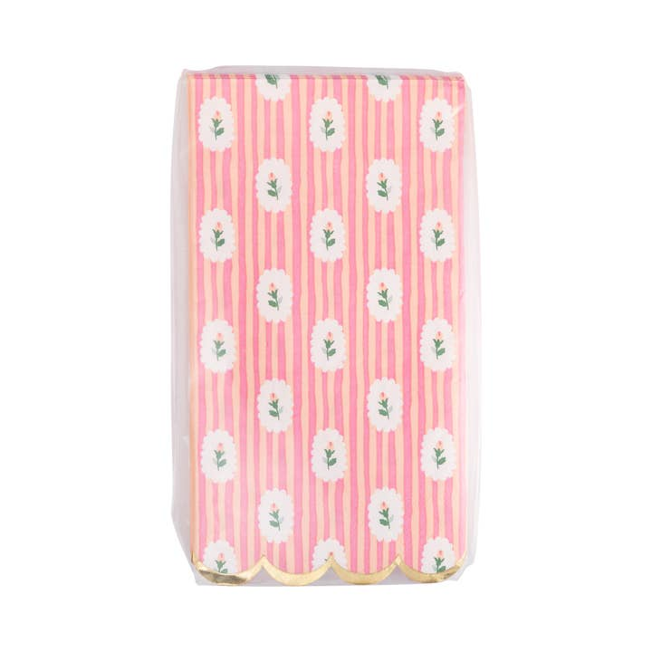 Pink Striped Floral Dinner Napkins