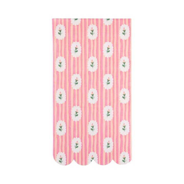 Pink Striped Floral Dinner Napkins
